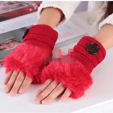 Новинка, модные зимние теплые женские перчатки из искусственного меха, вязаные перчатки на пуговицах, перчатки на половину пальцев, Цветные L