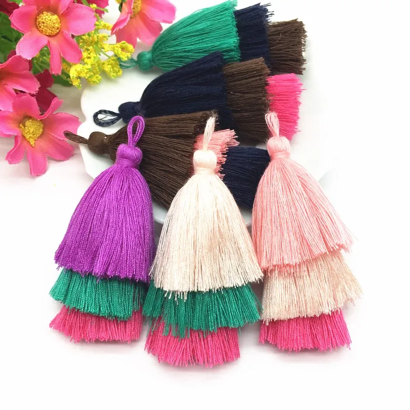 

2PC 3 Layer Polyester Tassels Jewelry Findings Mini Tassel Fringe Trim Pendants DIY Hand Made Earring Arts Crafts Embellishments