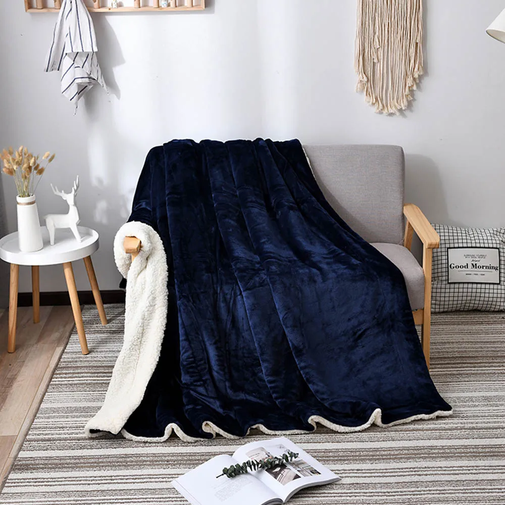 Большой теплый домашний текстиль, мягкое одеяло, флисовое Фланелевое одноцветное одеяло для взрослых, диван-кровать, одеяло для путешествий, s для кровати, дивана - Цвет: Темно-синий