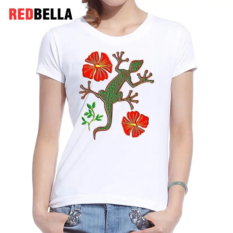 REDBELLA Feminina футболка Gecko рисунок цветочный художественный животных одежда хлопок