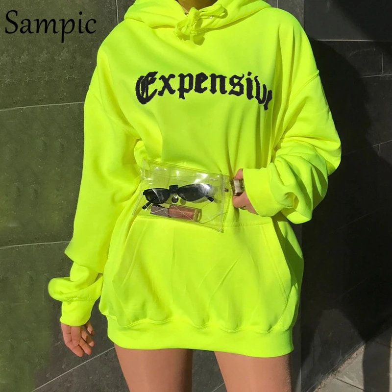 

Sampic women print oversize casual neon hoodies sweatshirts loose long sleeve hoodies autumn 2019