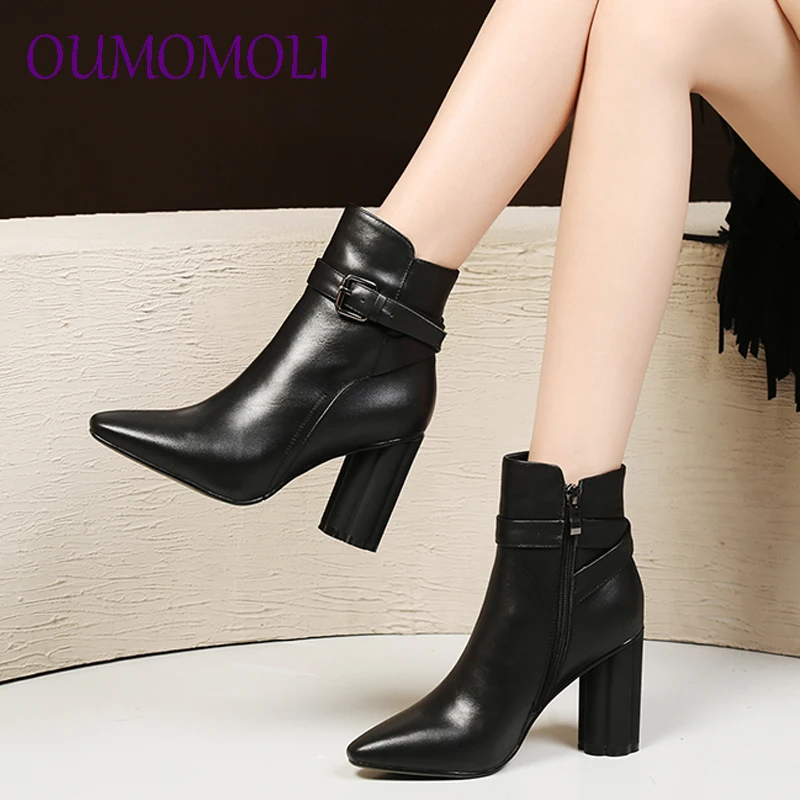 

2019 new arrival autumn winter boots women cow leather boots zip ankle pointed toe hig heels boots women shoes