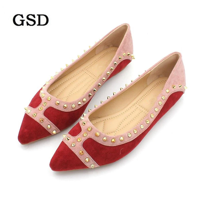 

2019 New Women Suede Flats Fashion High Quality Mixed Colors Pointed Toe Boat Shoes Woman Rivet Casual Shoes zapatos de mujer