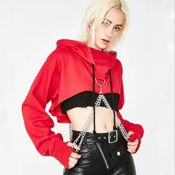 Черный красный ночной клуб бар DJDS костюм для певицы хип-хоп Уличный танец джаз костюм для танцев металлические топики с цепочками DWY1551 - Цвет: Красный