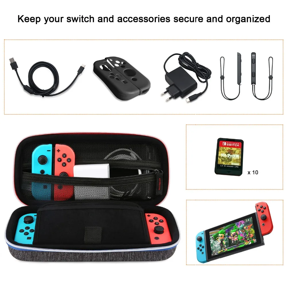BAGSMART Hard Shell Nintendo Switch Case EVA Travel Electronic Organizer Carrying Case for Nintendo Switch Portable Pouch Bag