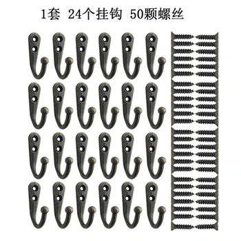 

24 Pieces Coat Hooks Wall Mounted Robe Hook Single Coat Hanger No Scratch and 50 Pieces Screws Bronze Color