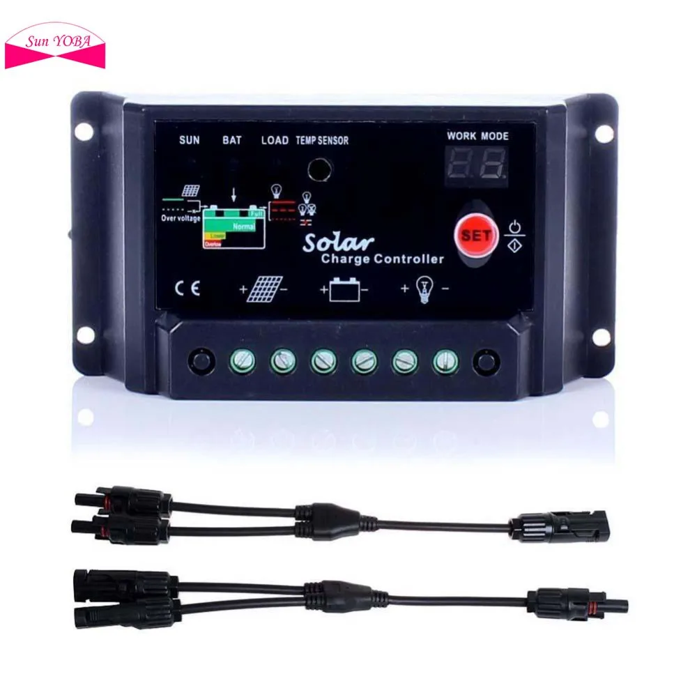 

20A AMP 12V / 24V Solar Panel Charge Battery Controller Regulator PV system + 1 Pair MC4 M/F Y Branch Connector Cable Wires APJW