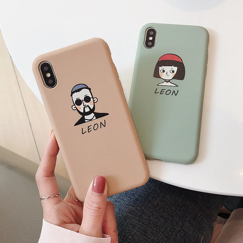 

JAMULAR Cartoon Movie Killer Leon and Mathilda Fitted Case For iPhone XS MAX XR X 7 8 6 6s Plus Soft Matte Silicone Phone Cover