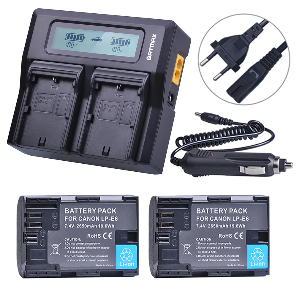 2Pcs 7.4V 2650mAh LP-E6 LPE6 LP E6 Battery + Rapid LCD Dual Charger for Canon 5D Mark II/III 6D 7D 60D 60Da 70D DSLR EOS 5DS 2Pcs 7.4V 2650mAh LP-E6 LPE6 LP E6 Battery + Rapid LCD Dual Charger for Canon 5D Mark II/III 6D 7D 60D 60Da 70D DSLR EOS 5DS