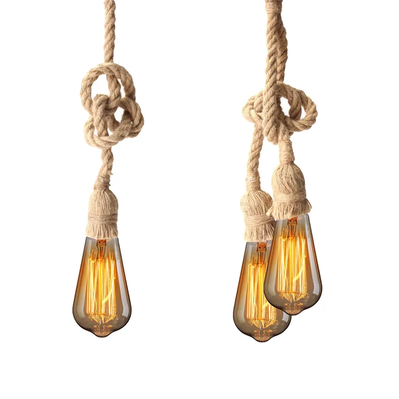 

Single/Double Head E27 Retro Vintage Rope Pendant Light Lamp Loft Industrial Pendant Lamp Edison Bulb For Living Room