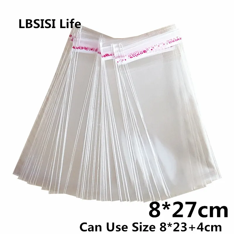 

LBSISI Life 500pcs 8*27cm Clear Packaging Bag Self Adhesive Bag Plastic OPP Pack Jewelry Cloth Sock Bag Poly Gift Slender Bag