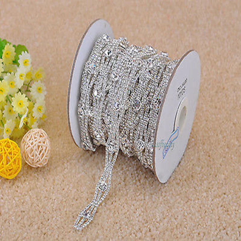 1 Yard Clear Rhinestone Crystal Silver Applique Chain Bridal Dress