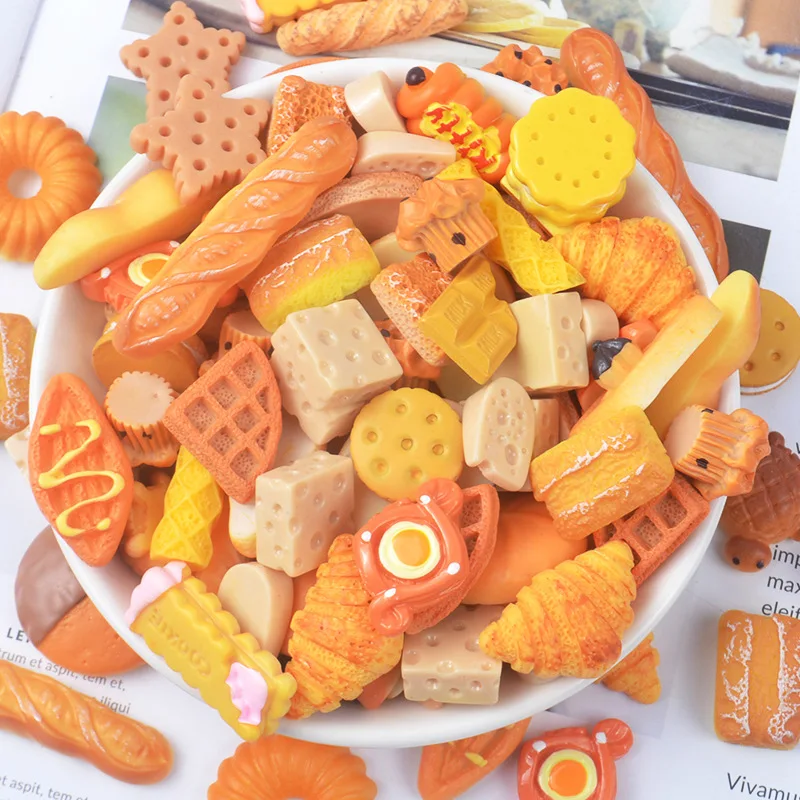 

50Pcs/Lot Simulation Bread Polymer Slime Charms Toy For Children Flatback Lizun Modeling Clay DIY Accessories Kids Plasticine