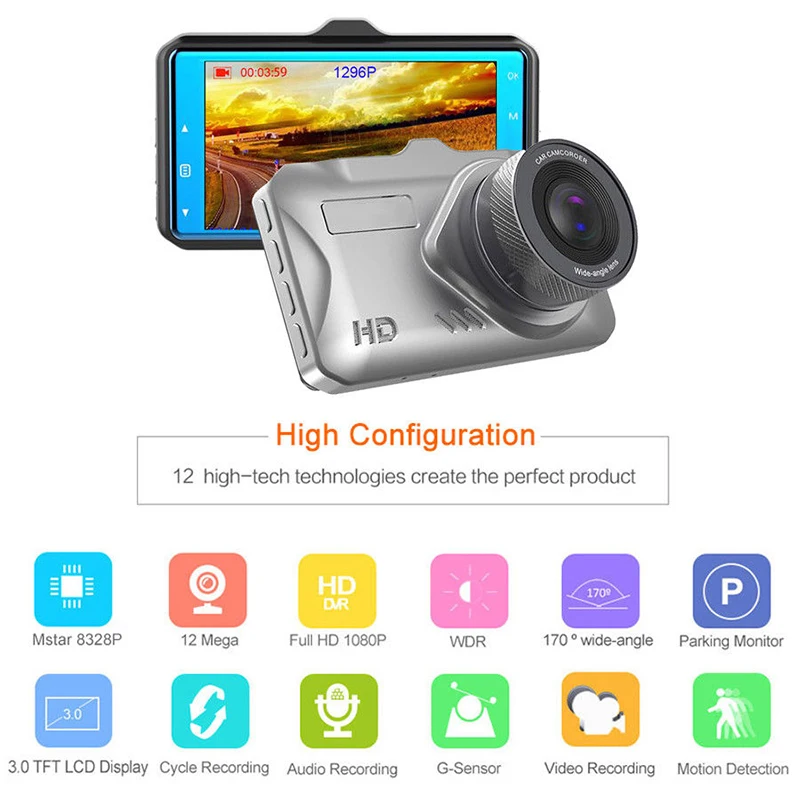 

High Definition Night Vision Wide Angle 3 Inch Dash Cam Car DVR Screen Front and Rear Double Record Concealed Driving Recorder