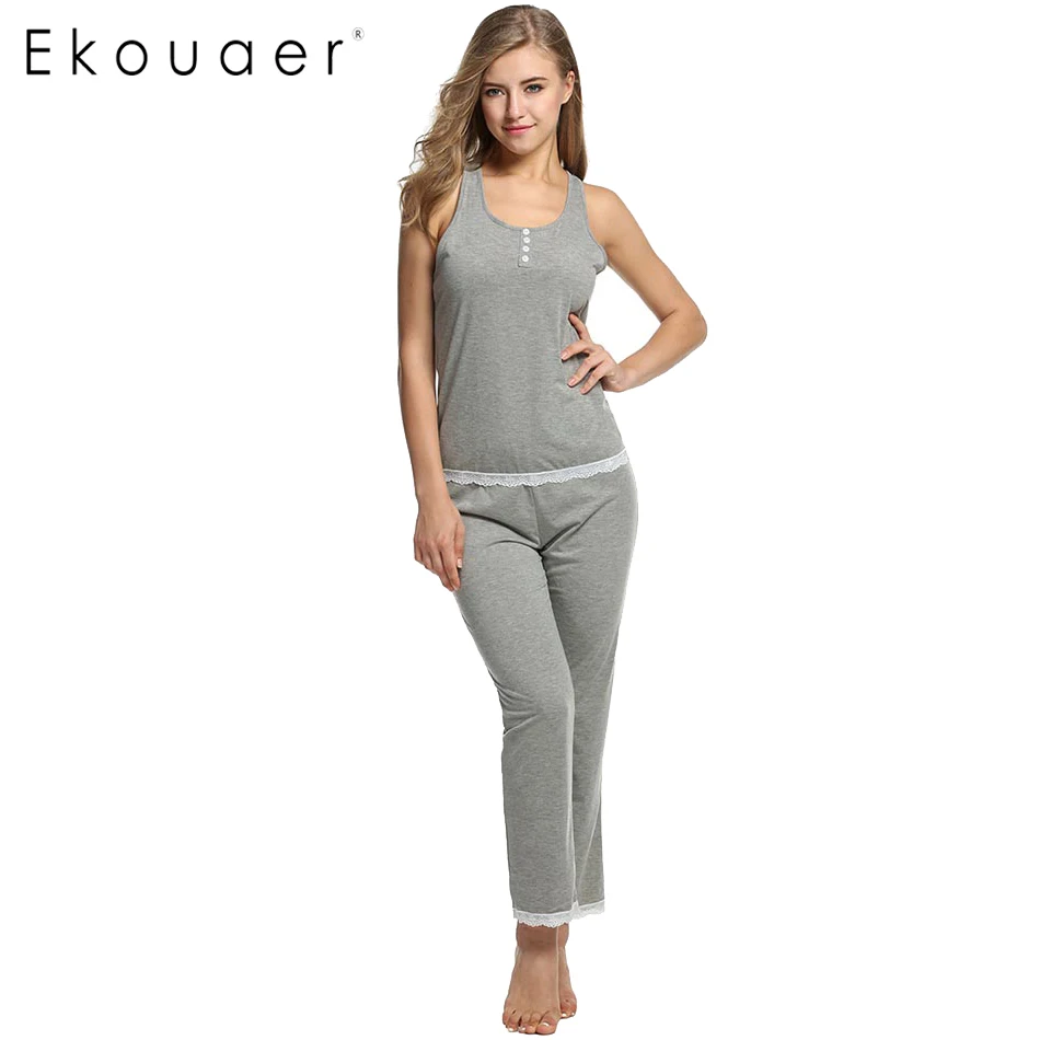 Ekouaer Women Nightgown Sets Soft Slim Pajamas Sets Two types Gray