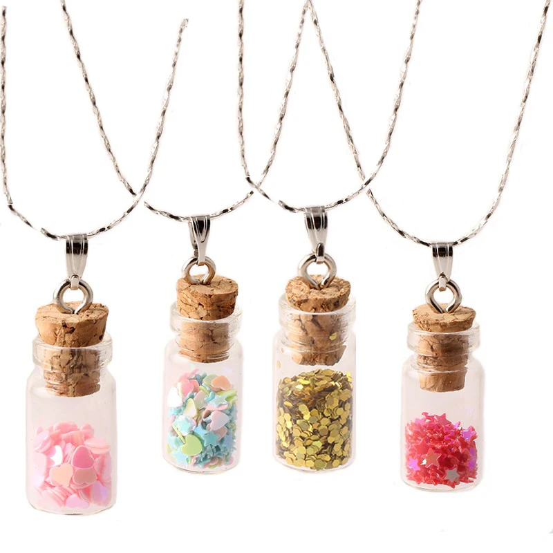 Silver Plated Necklace Wishing Bottle Glass Necklaces & Pendants