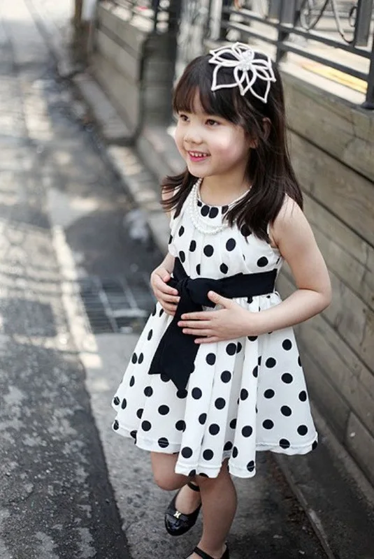 Распродажа! Детская летняя одежда, платье с большим бантом для девочек, корейские Детские платья-майки в горошек для маленьких девочек