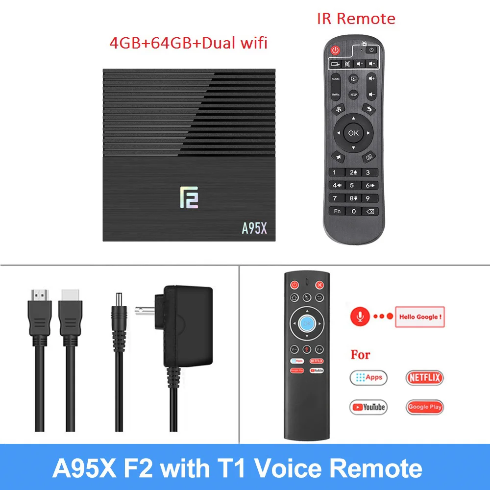 A95X F2 Smart tv Box Android 9,0 4 Гб ОЗУ 32 г/64 г Android tv Box Amlogic двойной Wifi BT4.2 медиаплеер Youtube 4K Smart Box - Цвет: A95X F2-4G 64G-T1