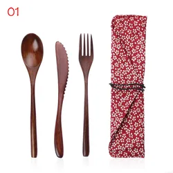 Eco-Friendly Bamboo Cutlery Set with Carrying Bag - Reusable Wooden Utensils (A1 -Dinnerware)