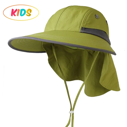 Kids Green FURTALK Safari Солнцезащитная шляпа для женщин и мужчин летняя шляпа с воротником клапаном женские водонепроницаемые шапки с вырезами для хвостов UPF 50 солнцезащитная Кепка - Цвет: Kids Green