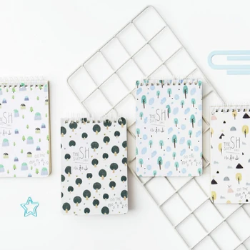 

1pcs/lot Cute Green small tree hill series Small Coil Diary Kawaii Mini Notebook Cartoon Note Book Small School Supplies
