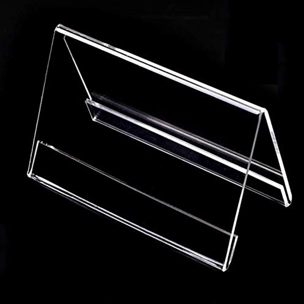 XRHYY 5 Pcs Clear Acrylic Two-Sided Nameplate, V-Shaped Office Desktop Sign Display Stand Price Name Business Card Label Stand