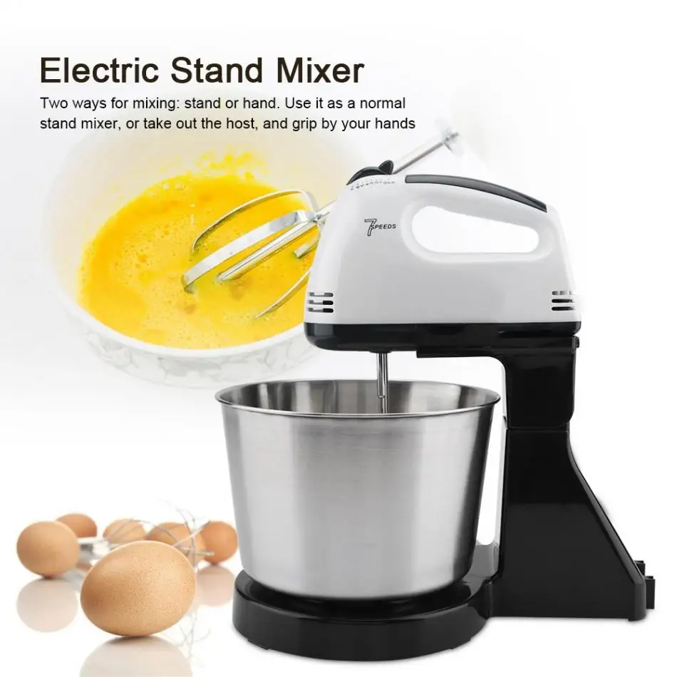 230v 7 Speed Automatic Whisk Hand Food Mixer Electric Stand Mixers Handheld Flour Bread Egg Beater Blenders with Bowl EU Plug