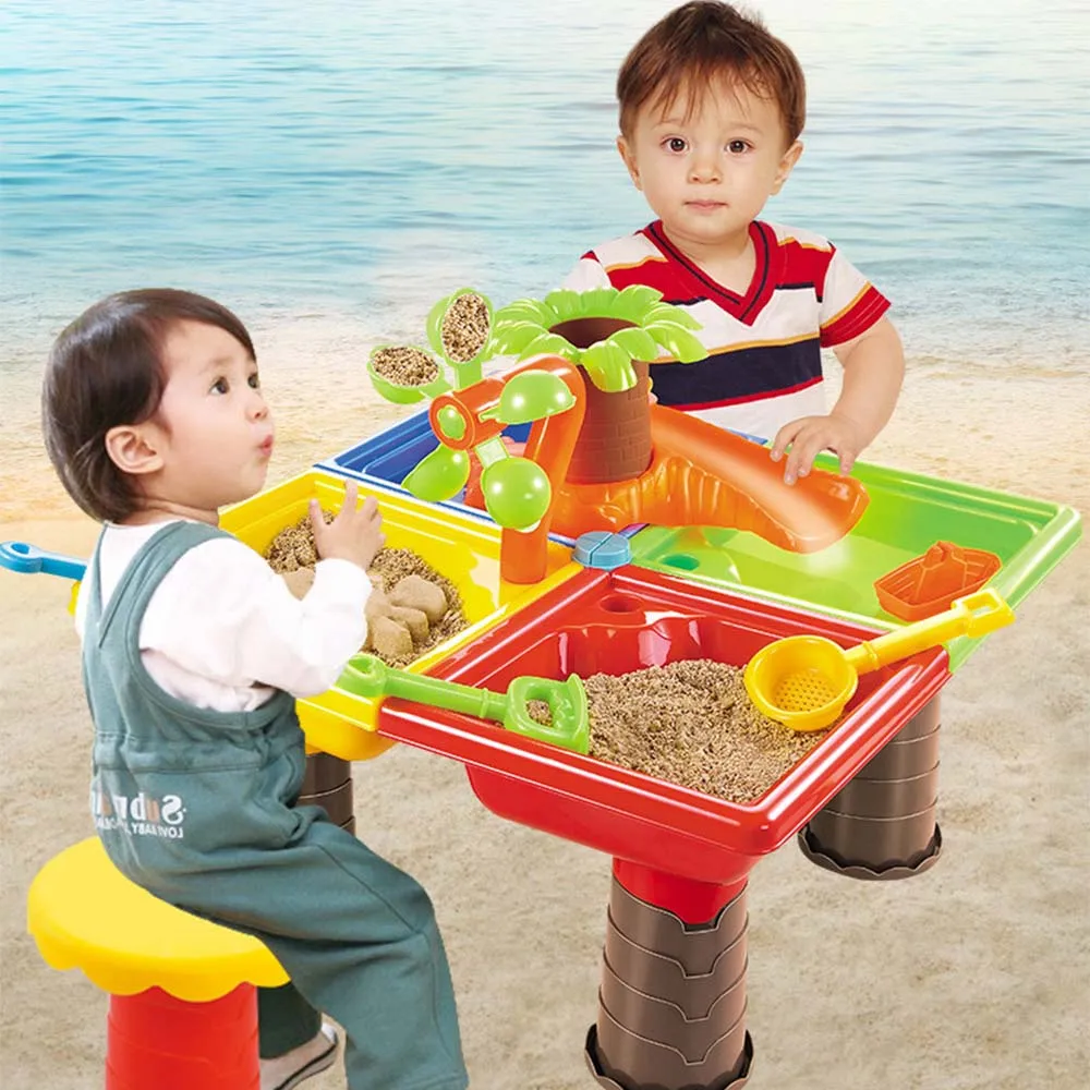  Kids Summer Outdoor Beach Sandpit Toys Sand Bucket Water Wheel Table Play Set Toys Children Learnin