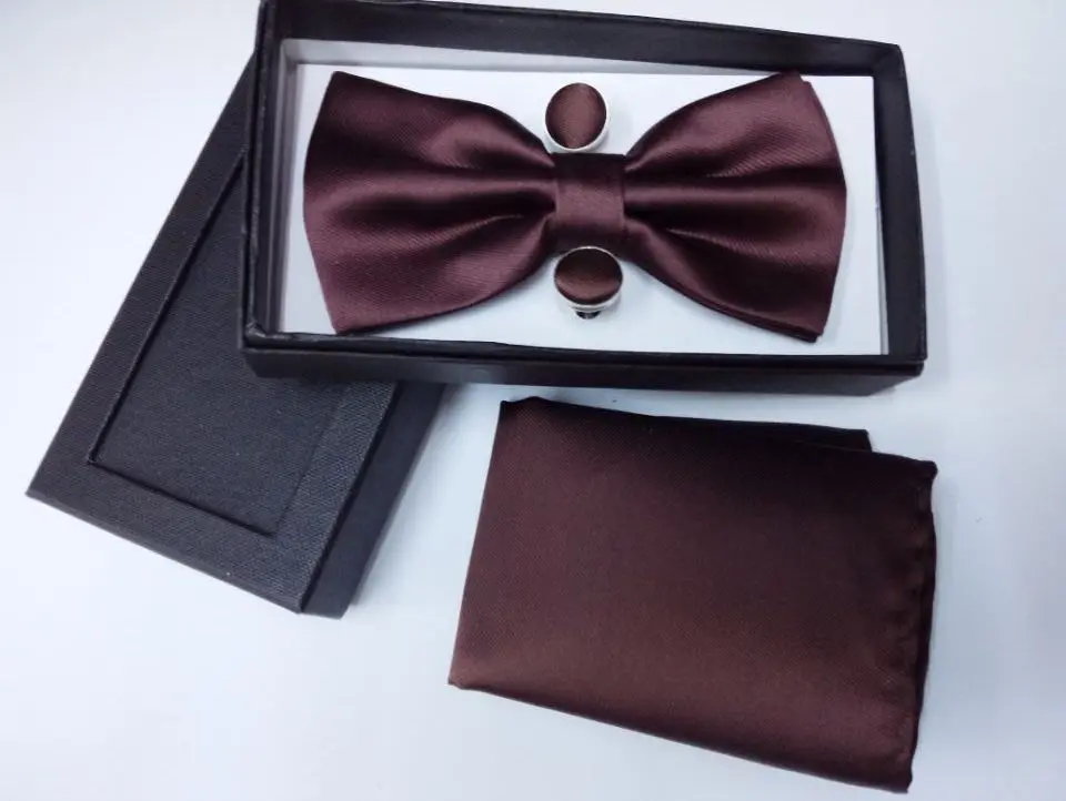 Подарок мужчине шелк подарки для мужчин бабочкой Карманный площадь кешью цветы галстук-бабочка и платок носовой платок с запонки box set - Цвет: Brown
