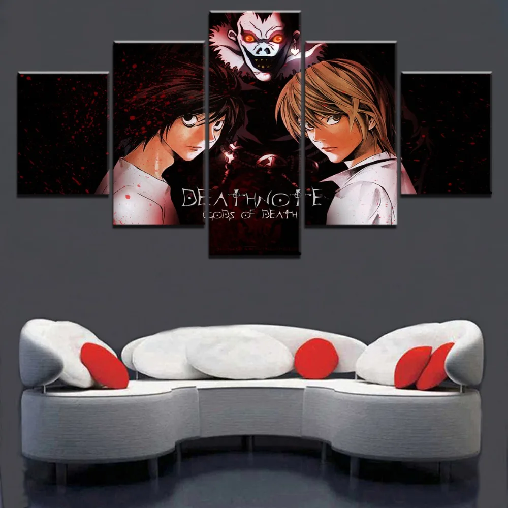 Framework 5 Piece HD Print Large Death Note Anime Painting Canvas Wall 