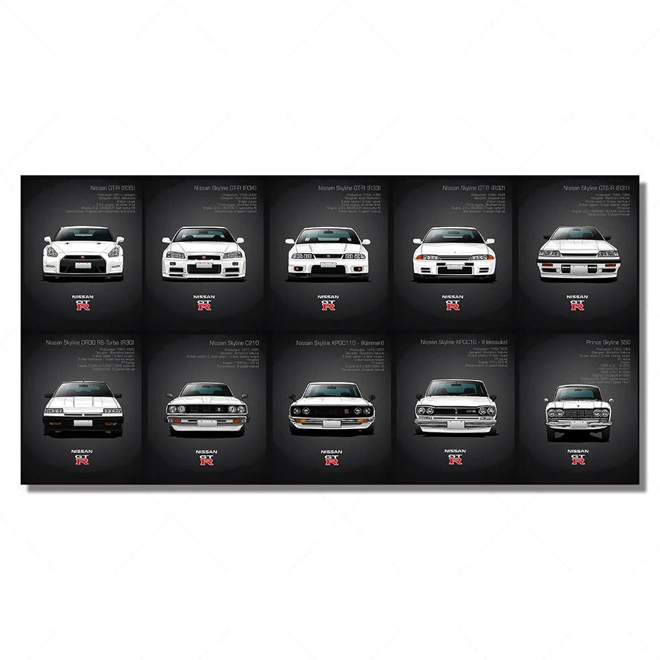 Картина на холсте HD печать работа 5 шт. Классическая Ретро Nissan Skyline GTR