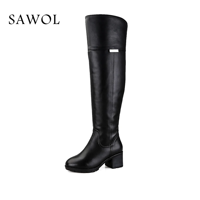

Genuine Leather Brand Women Shoes Over The Knee Boots Plus Big Size High Quality Women Winter Shoes Fur Wool Women Boots Sawol