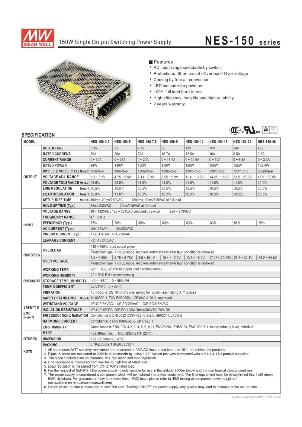 MEAN WELL NES-150-12 150 В Вт 12 В Один выход импульсный источник светодио дный светодиодное освещение Трансформатор lighiting