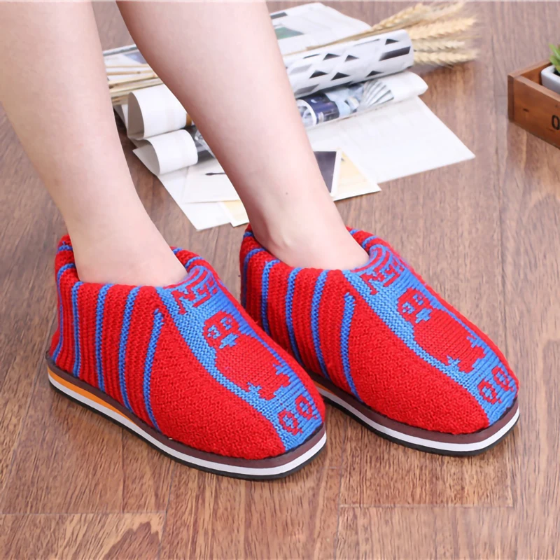 

PDMOSY Women and Man Cotton boots Shoes Fashion Winter Wool Woven Shoes Warm Non-slip Flat Knitted Shoes zapatos de mujer