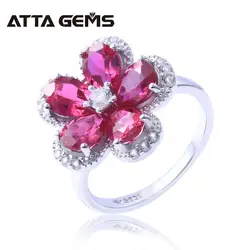 Рубин чистого серебра Для женщин кольцо S925 5 карат создан груши искусственный рубин цветочный дизайн красочное кольцо для весенний Стиль
