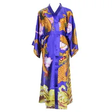 Rayón mujeres tobillo-longitud bata de noche chino estampado vintage dragón kimono ropa de dormir suelta cuello pico de manga larga Albornoz