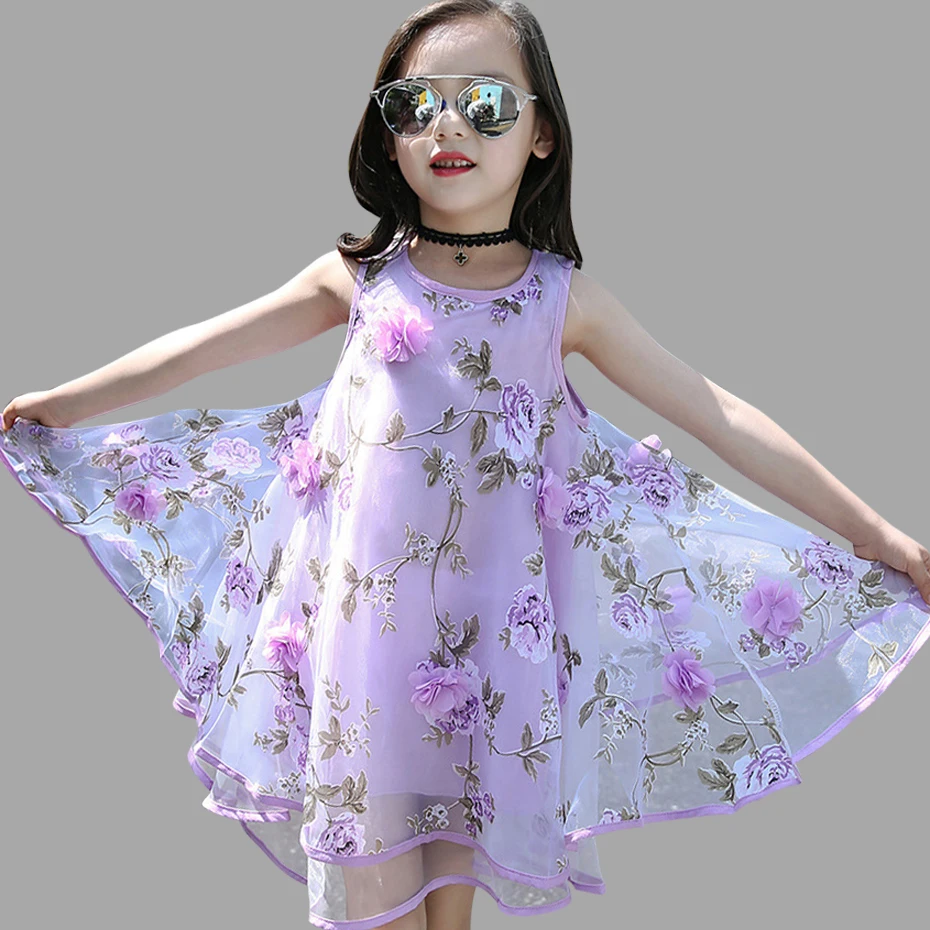 Summer Girls Dress Sleeveless Flower Kids Dresses Teenage Girls