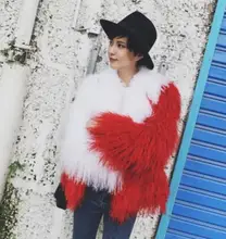 Whole skin real sheep skin fur coat for women, thick warm natural Mongolia lamb fur women’s jacket , winter fur coats