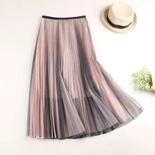 Сетчатая юбка женская Повседневная Эластичная имперский Высокая талия до середины икры двухслойная Лоскутная Тюль Faldas Нижняя Женская миди плиссированная юбка