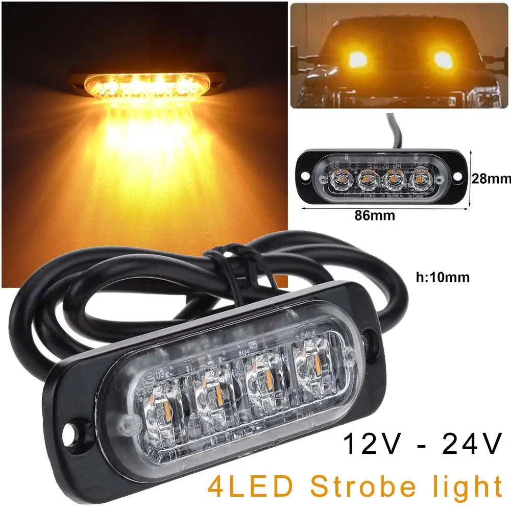 

12W Auto LED Strobe light 12V 24V 4 LED Strobe Warning Light Flashing Lightbar Truck Car Beacon Lamp Amber Yellow White Light