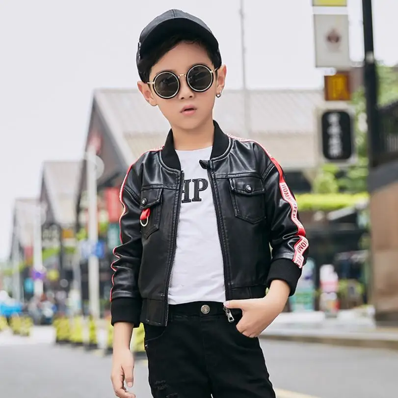 

2019 Spring Fashion New PU Leather Jacket Baby Boys Clothes Letter Print Waterproof Leather Coat Full Sleeve Casual Outwear Y387
