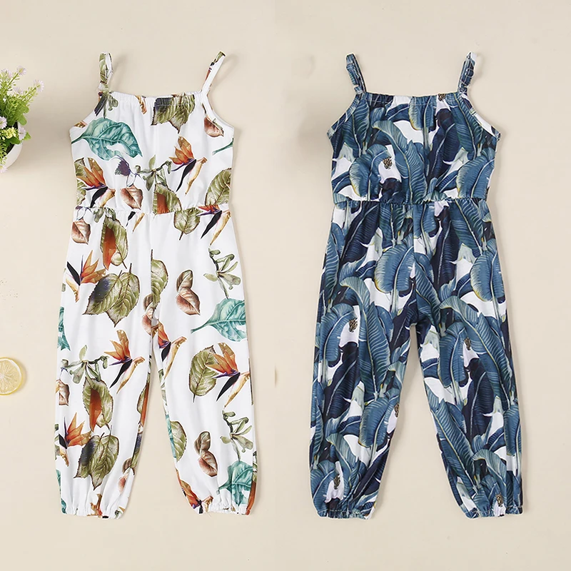 

Summer Kids Girls Bib Pants Print Cotton Sleeveless Elastic Suspenders Pants Overalls Trousers