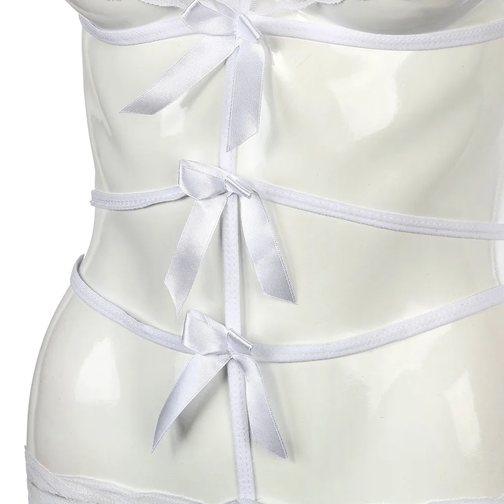 Женское сексуальное нижнее белье Babydoll кружевное платье с бантом ночное стринги