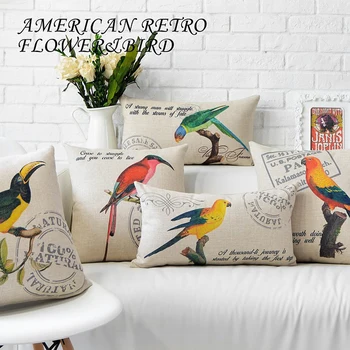 

American style Rural Parrot Birds Simple modern Pillow Cover Home Decorative Pillows Linen Pillow Case Office Sofa Cushion Cover