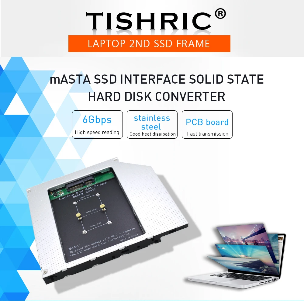 TISHRIC SATA 3,0 9,5 мм Caddy Корпус для MSATA 2nd HDD SSD жесткий диск адаптер ноутбука DVD-ROM алюминия Оптический Bay случае