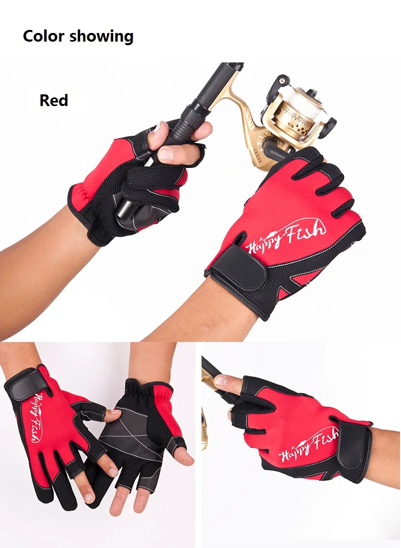 Неопреновые зимние рыболовные перчатки для рыбалки, охотничьи перчатки для рыбалки, перчатки без пальцев, противоскользящие рыболовные снасти, перчатки - Цвет: Красный