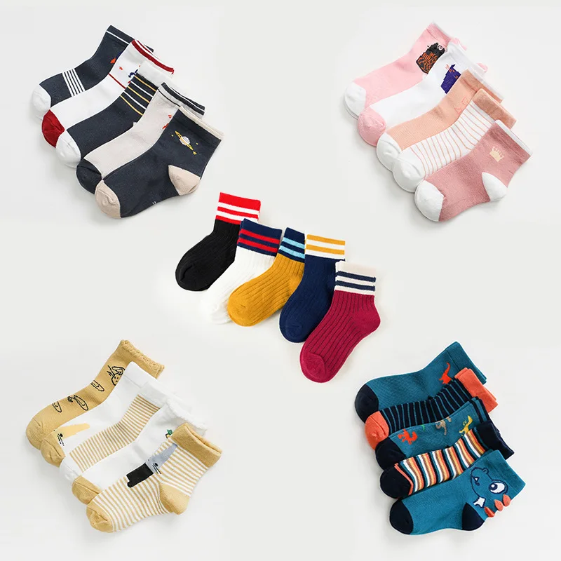 

5 Pairs Baby Boys Socks Fashion Casual Korean Sock for Girls Cartoon Cotton Sock Baby To School Sport Children Clothes