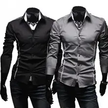 Высокое качество, модный топ, строчка, стильная тонкая рубашка, Мужская Однотонная рубашка, Повседневная рубашка с длинным рукавом, 20