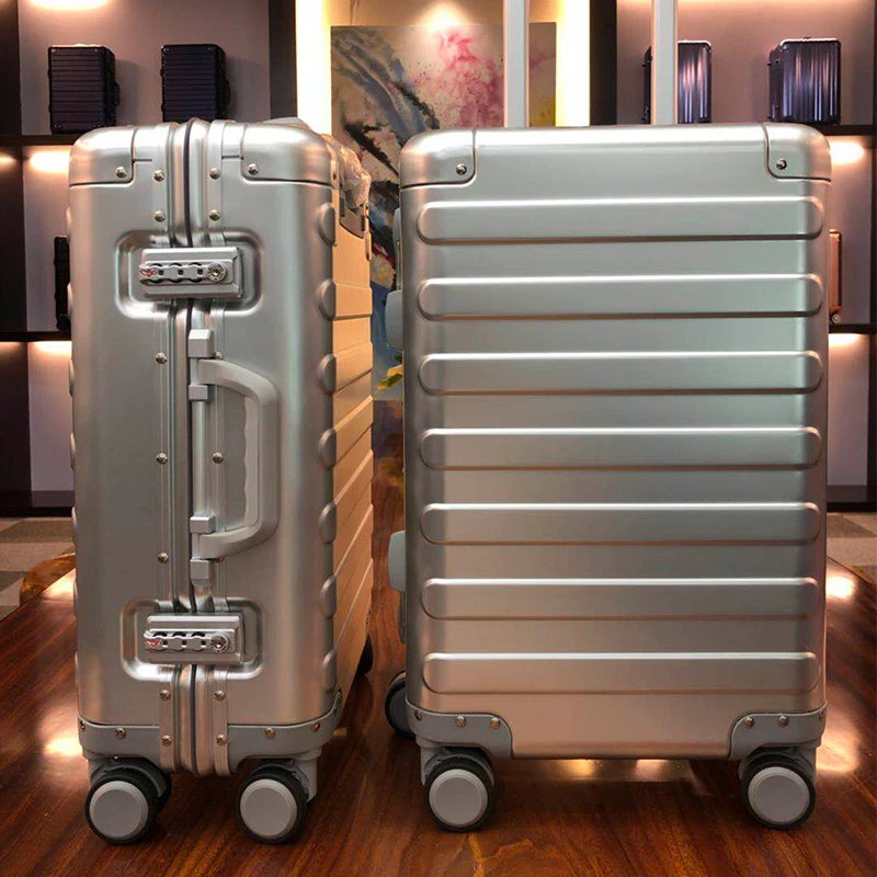 100% Алюминий сплав Бизнес Путешествия Жесткий корпус Спиннер коробка с тяговым стержнем TSA замок тележка для каюты чемодан 20 "24 дюймов