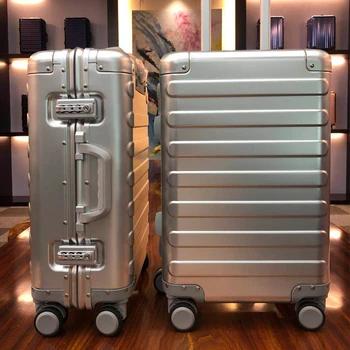 100% Aluminum Alloy Business Travel Hard Shell Spinner Pull Rod Box TSA Lock Cabin Trolley Suitcase 20"24inch Carry on Luggage